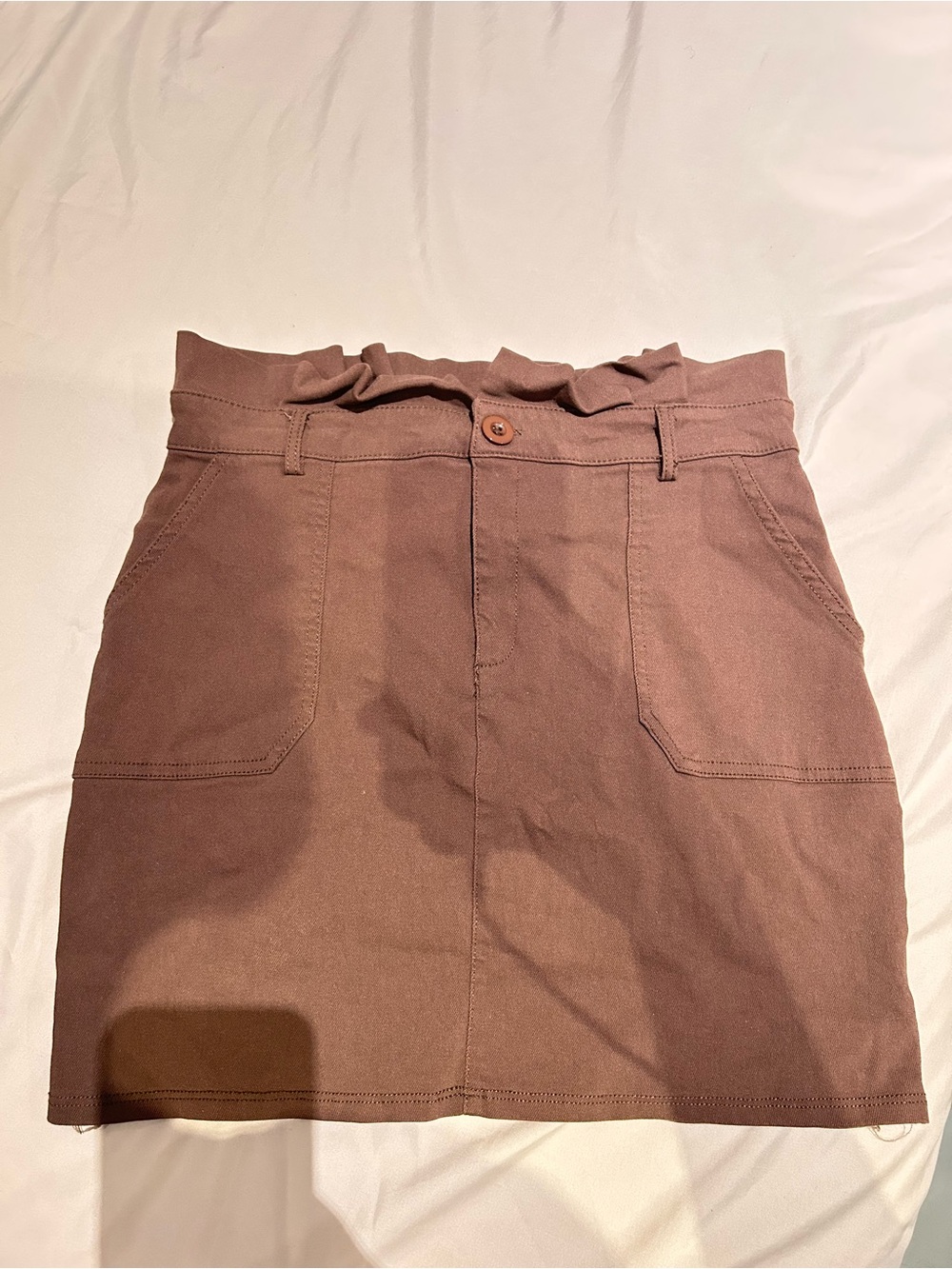 Paperbag Waist Mini Skirt in Taupe Brown
